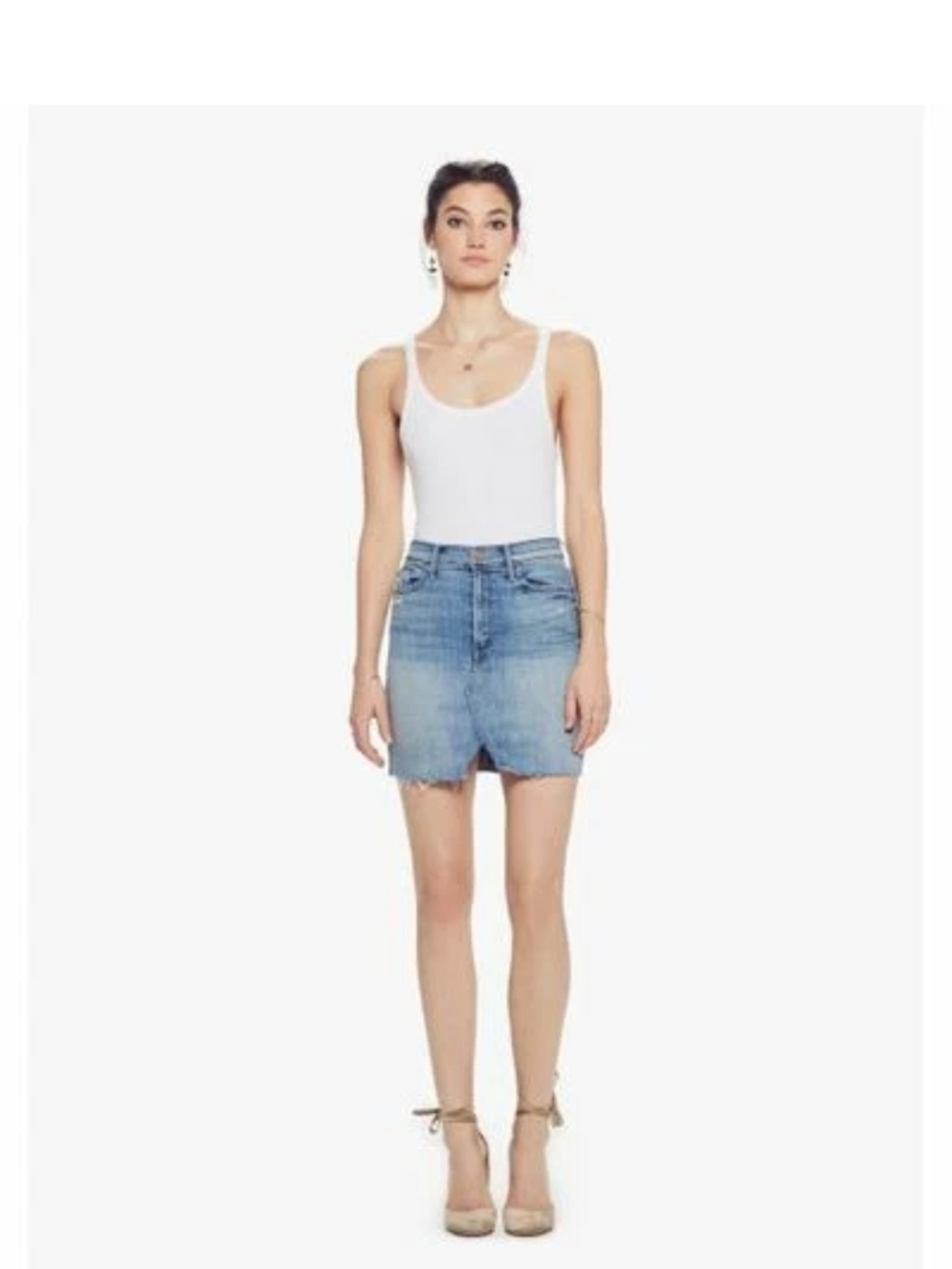 MOTHER Light Blue Denim Mini Skirt - Frayed Hem